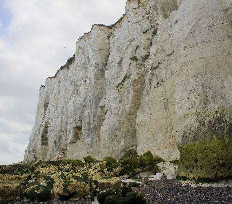 View of a steeply sloping cliff formed from soft chalk