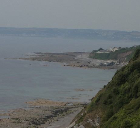 Distant view of a wavecut platform, showing its relationship to the beach and cliffline